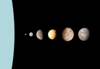 6 der Uranus Monde: Puck, Miranda, Ariel, Umbriel, Titania and Oberon